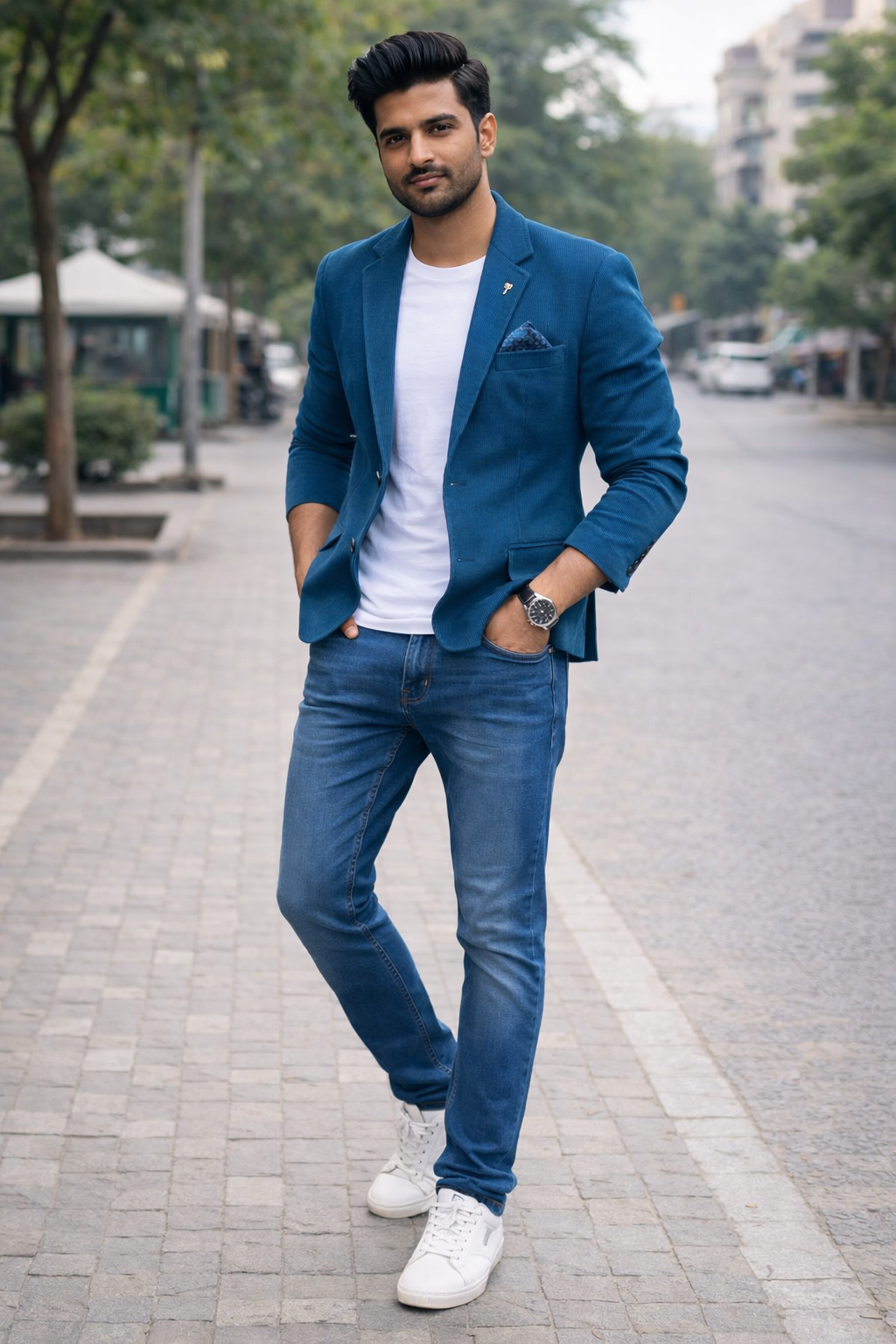 Men’s Teal Corduroy Solid Casual Blazer