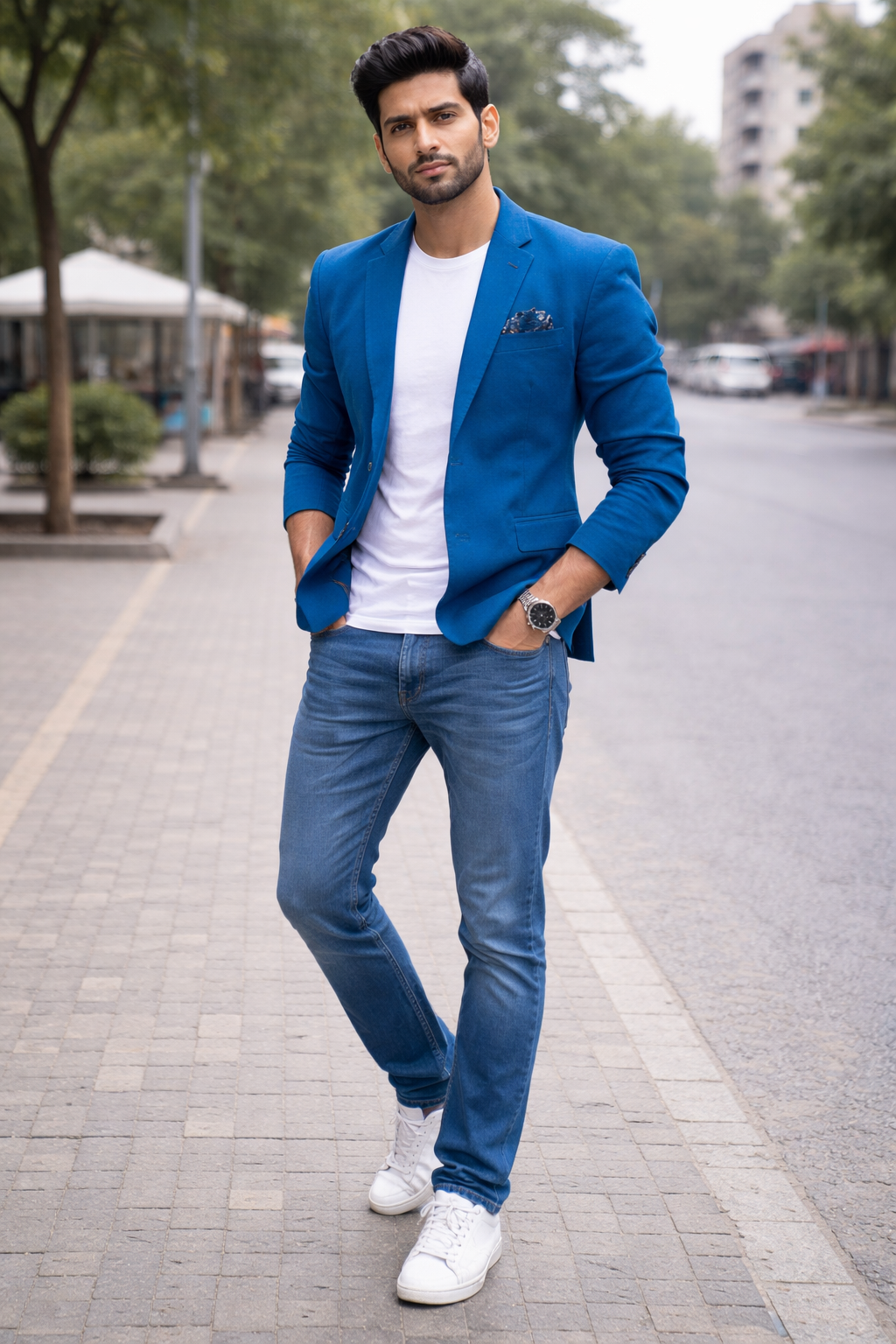 Men’s Teal Blue Velvet Solid Casual Blazer