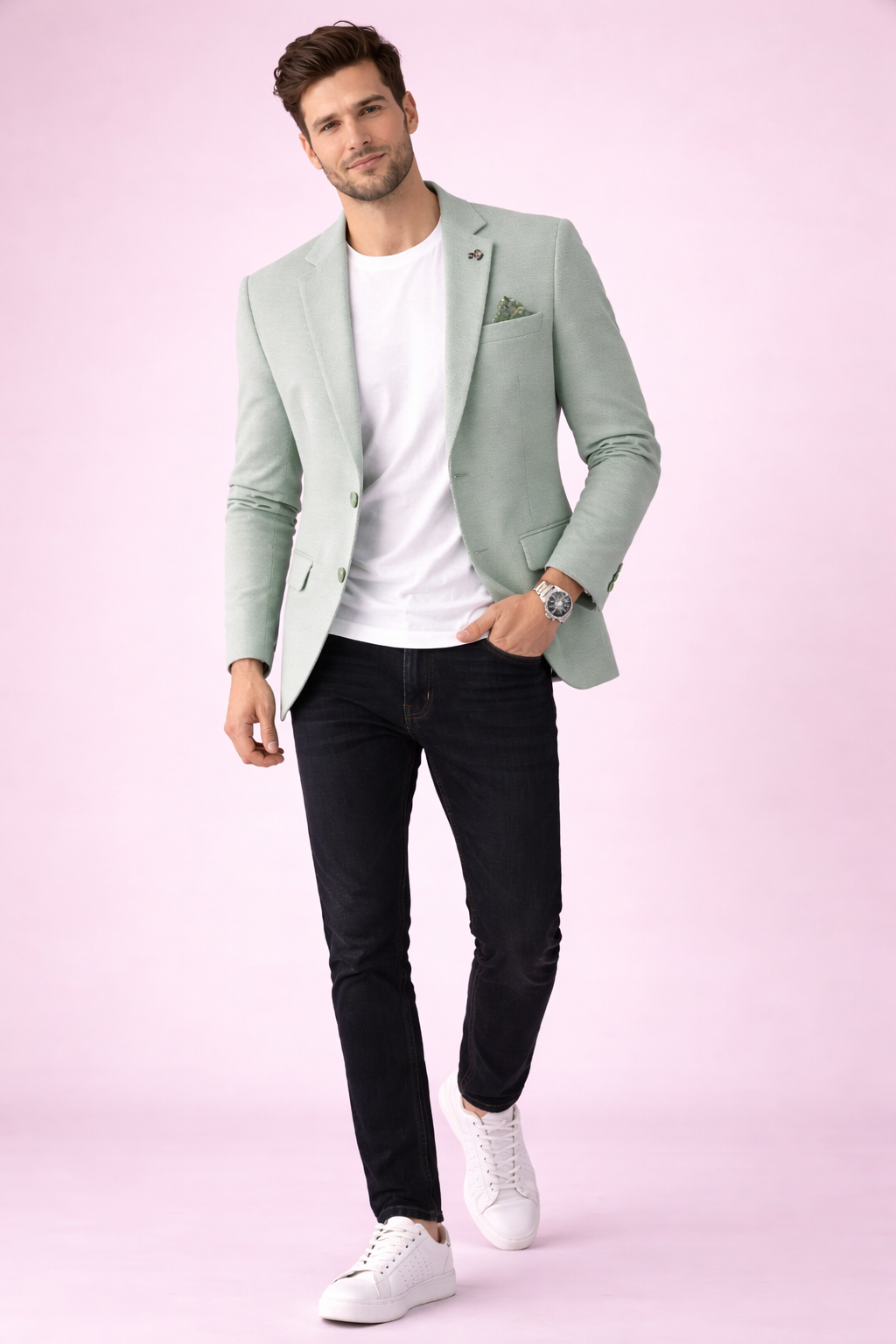Men’s Premium Light Sage Green Matty Fabric Casual Blazer