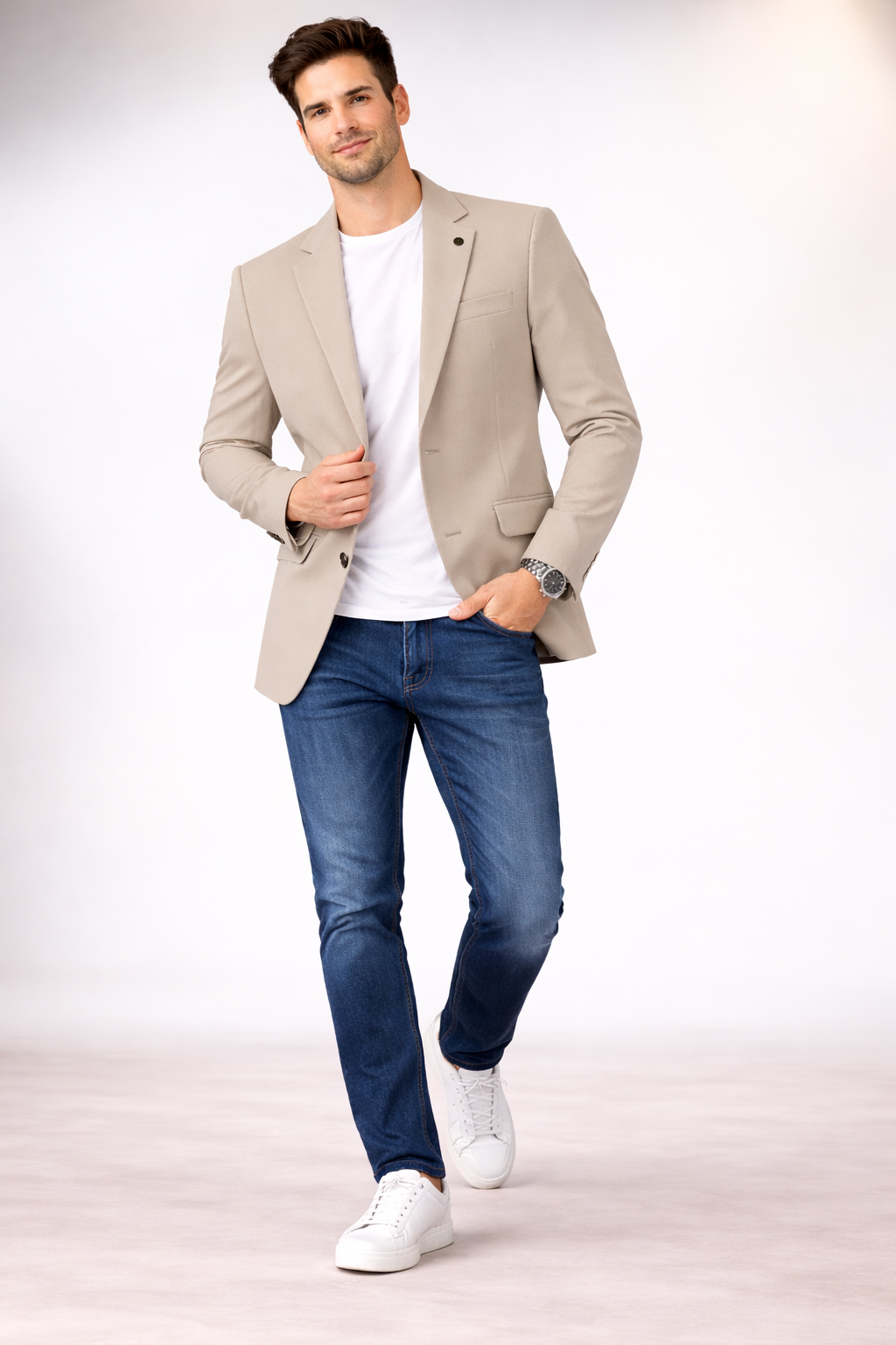 Men’s Premium Beige Popcorn Fabric Casual Blazer